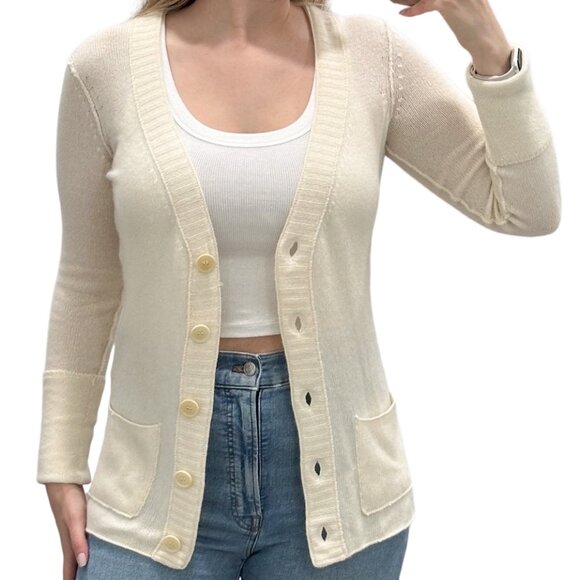 Inhabit Cashmere Blend Button Front V Neck Top Cardigan in Cream Women's Size M - Picture 1 of 16